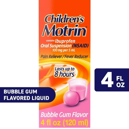 Children's Motrin Ibuprofen Kids Medicine, Bubblegum Flavor, 4 fl. oz