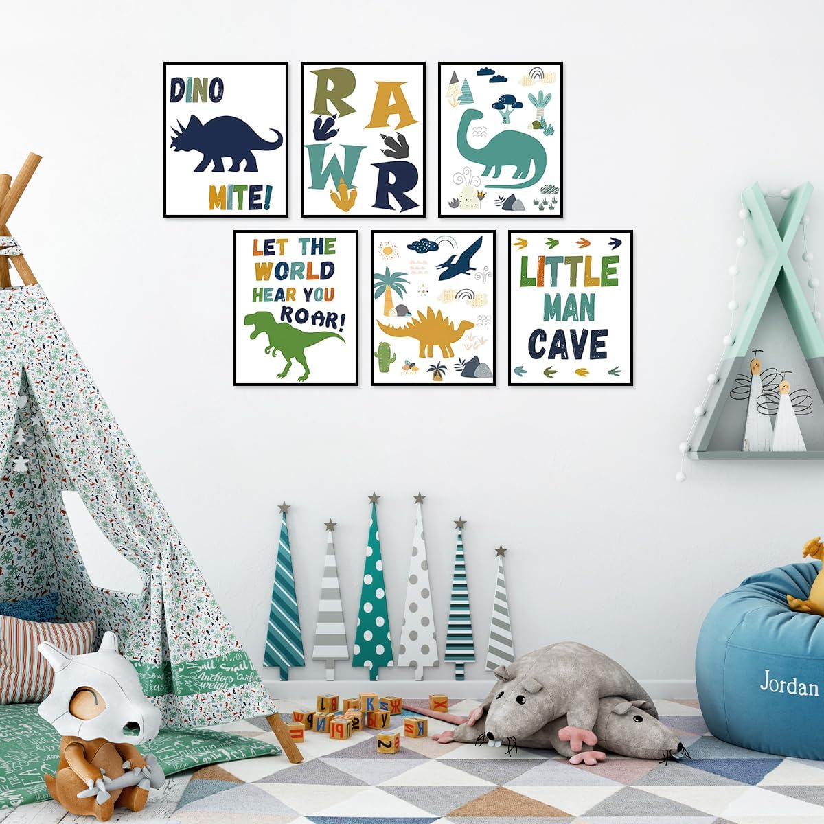 Dinosaur Nursery Wall Decor, Cartoon Dinosaur Room Decor for Teen Boys Quote Wall Art Canvas Print for Bathroom, 8×10 in Unframed