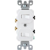 Leviton 5224-2W 15 Amp, 120/277 Volt, Duplex Style Single-Pole/Single-Pole AC Combination Switch, Grounding, White