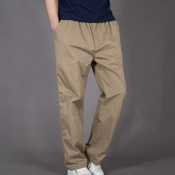 Chbgutlmr Mens Pants Elastic Waist Straight Leg Trousers Casual Loose Comfy Solid Color Dailywear Pants with Pockets