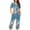 Blue#1, variant on Tnhcen Women's Floral Print Henley Sleepwear Set - Button-Up Top Capri Pants with Side Pockets Stretchy Polyester-Spandex Loungewear (S-3XL)
