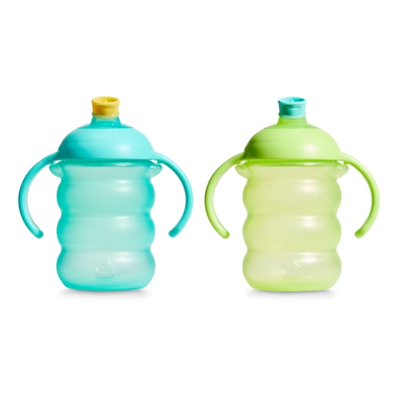 Munchkin Click Lock™ Toddler Sippy Cups, Spill Proof Trainer Sippy Cup for 6 Months Old and Up with Handles and Soft, Bite Proof Spout, 8 Ounce, 2 Pack, Blue/Green, Unisex