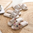 thumbnail image 3 of Women Cotton Linen Open Toe Home Slippers Ladies Anti-slip Flat Indoor Shoes, 3 of 5