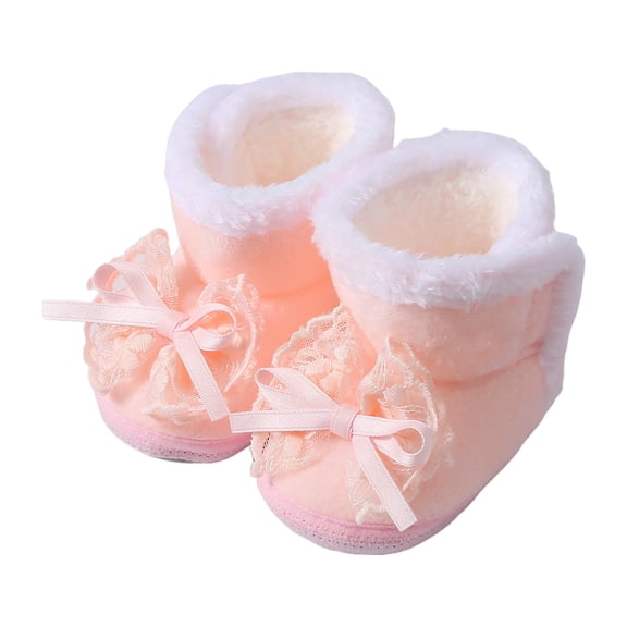 Quealent Baby Boy Girl Boots Newborn Shoes Winter Snow Bowknot Anti-Slip Soft Sole Warm Infant Toddler Prewalker Booties Pink for Size Toddler 5