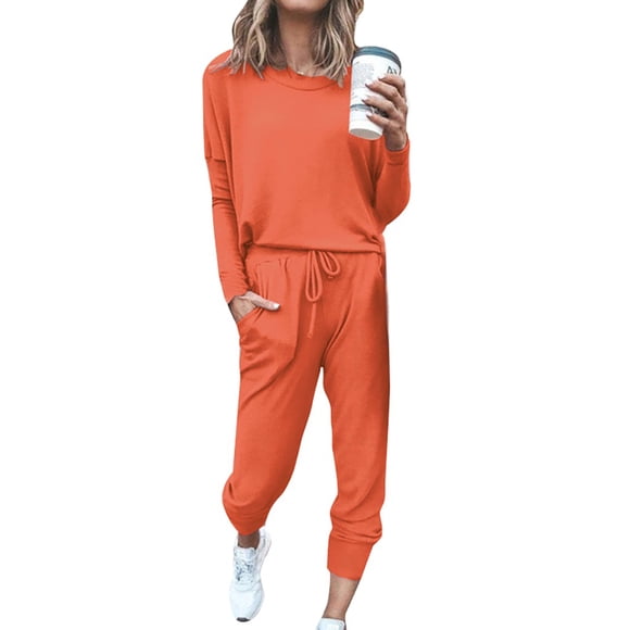joggers for women 2Pc Pure Suit Long Sleeve Leisure Pocket Home Sweat Sets pants for women cargo pants