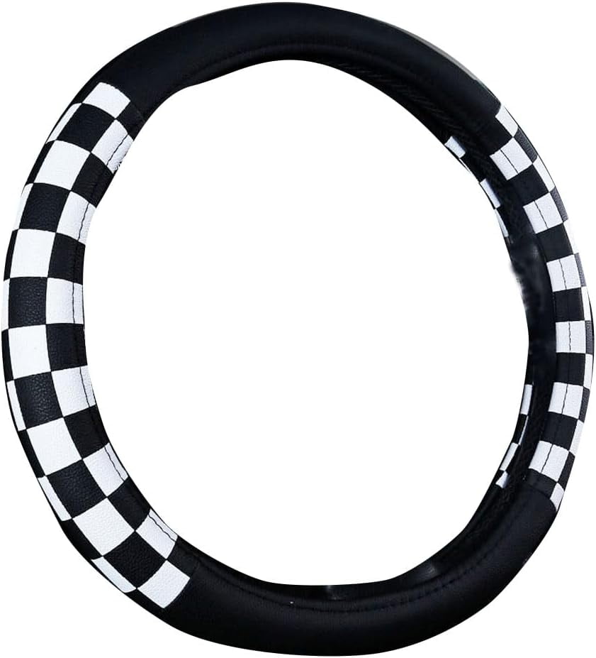 1 Pack Grid Style Microfiber Leather Auto Car Steering Wheel Cover Universal 15 Inch for Women Men, Black