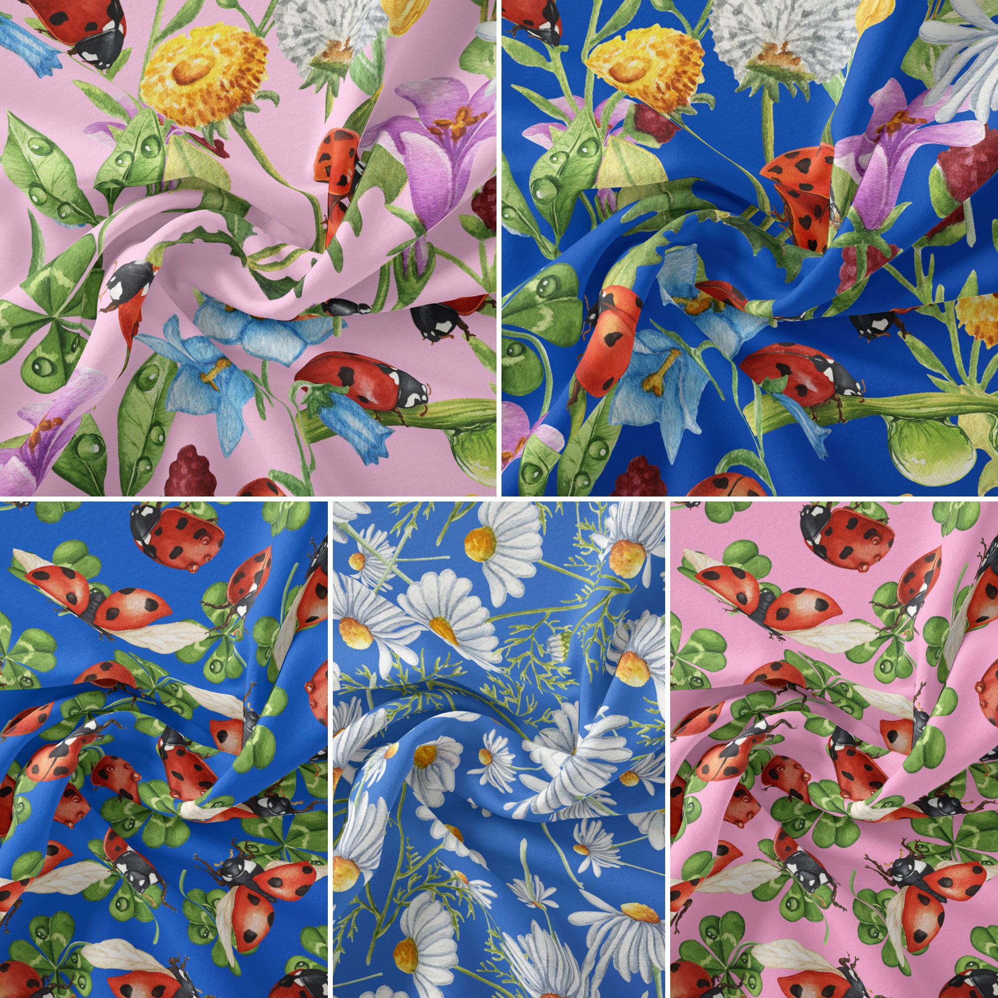 David Textiles 18" x 21" 100% Cotton Ladybug Lane, Multi-color, for Quilting & Sewing, 5 Pieces
