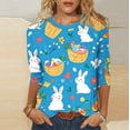 thumbnail image 2 of Ichuanyi Womens Easter Printed 3/4 Length Sleeve Tops Casual Loose Fit Crewneck T Shirts Cute Solid Three Quarter Length Tunic Tops, 2 of 7