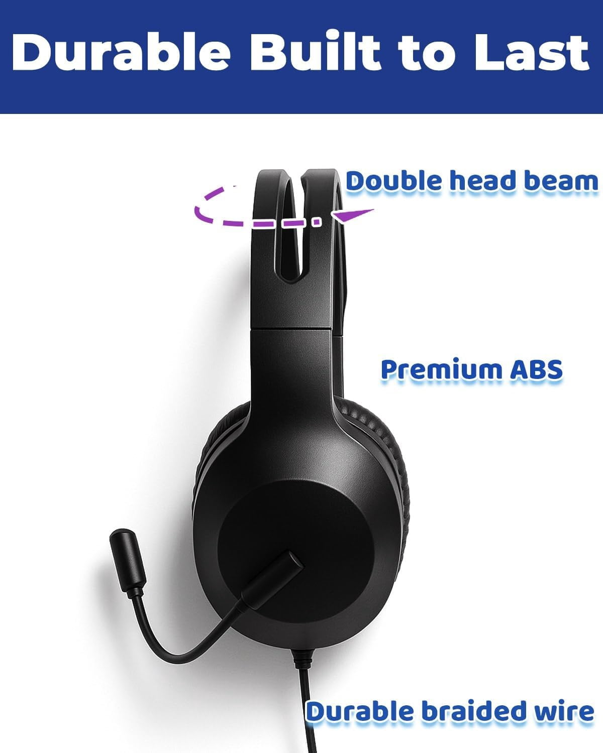 10 Pack Headphones with Microphone, Djustable & Durable School Headphones 3.5mm Jack, Comfortable Over-Ear Headphones for , Black