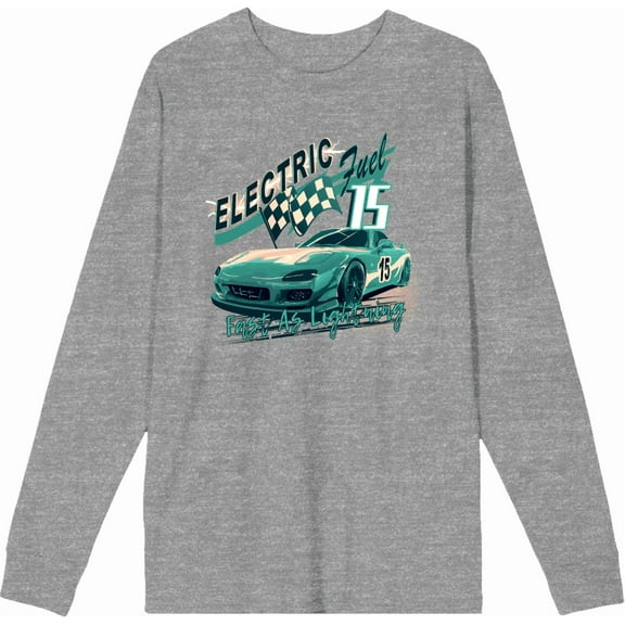 Car Fanatic Electric Fast Teal Sports Car Heather Gray Adult Crew Neck Long Sleeve Tee-Medium
