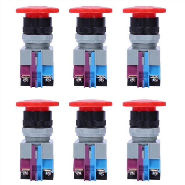 6X AC 600V 10A Rojo Interruptor de Boton Pulsador de Parada de Emergencia de Seta 22mm NO NC