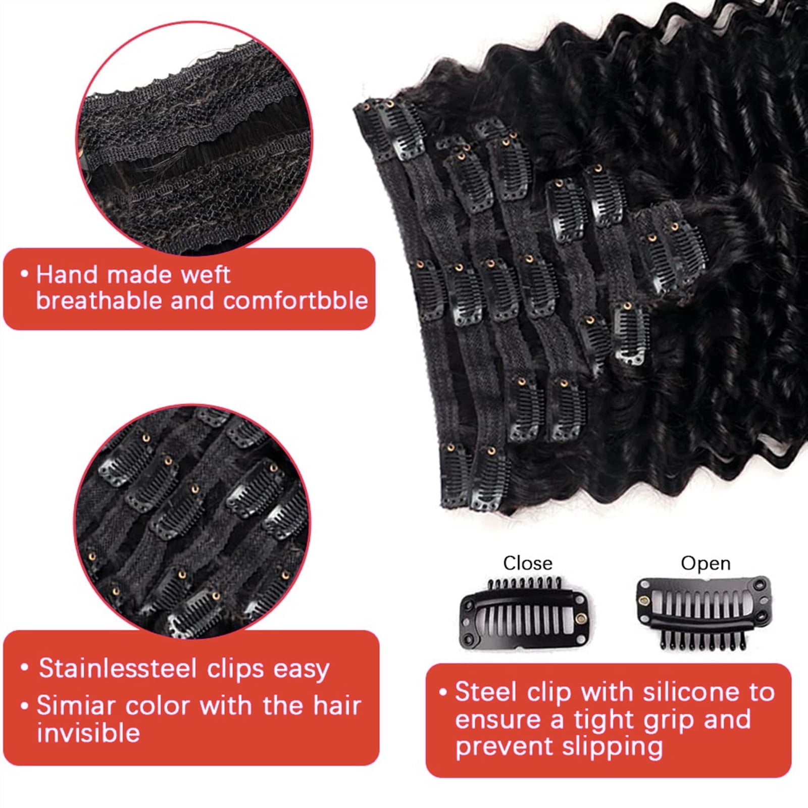 120g Deep Wave Clip ins Human Hair Extensions 8Pcs Deep Wave Clip in Hair Extensions Real Human Hair Thick to Ends with 18Clips Double Weft