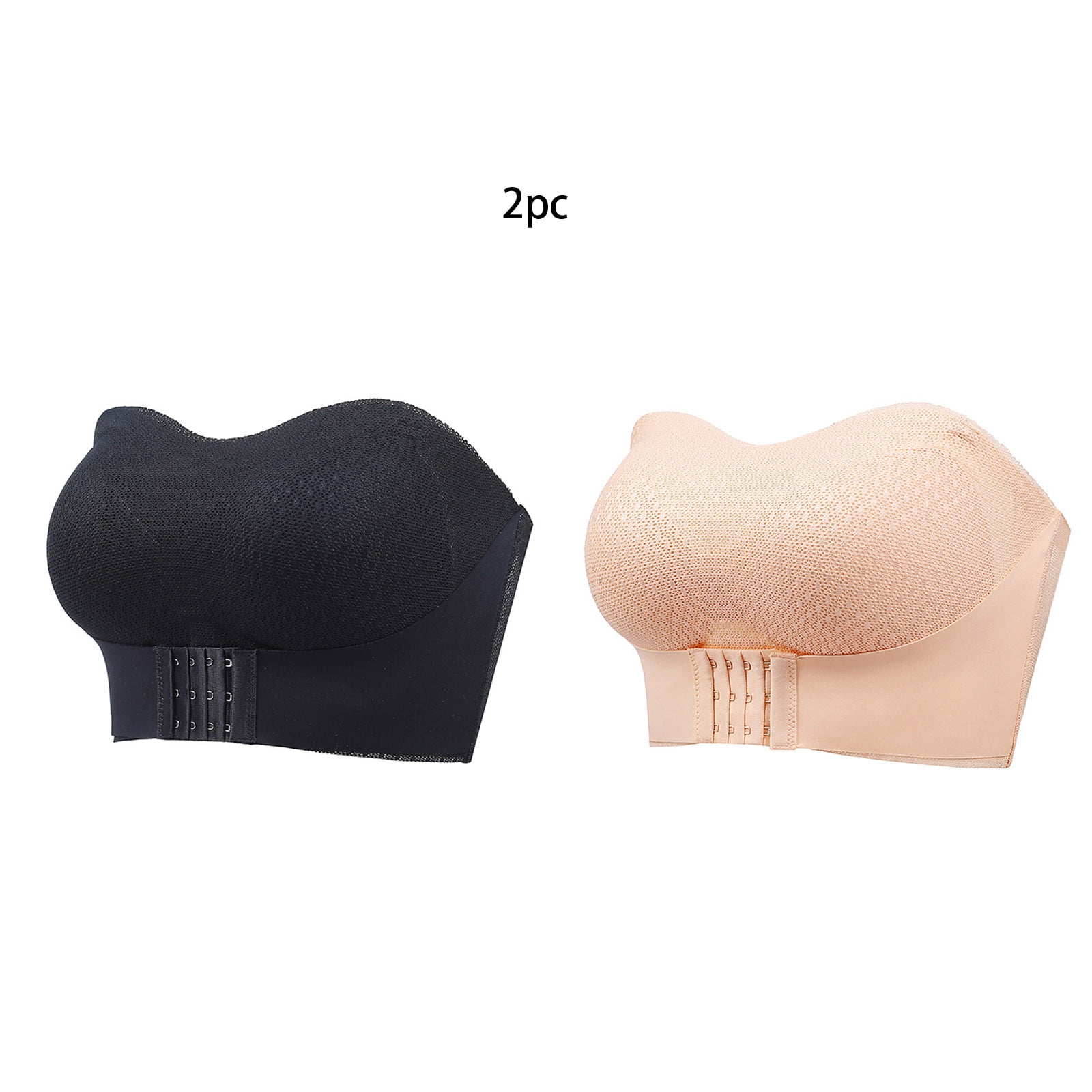 Brnmxoke Older Womens Bras Strapless Bandeau Bra Non-Slip Push Up Bras for Women 2 Pack Wireless Tube Top Bra Plus Size Bralette Beige,XXXL