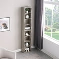 thumbnail image 3 of 8 Layer Tall Narrow Bookshelf Ultra Thin Adjustable Shelf with Wavy Border, Compact Corner Bookcase, Multi Functional Bookshelves, Aesthetically Pleasing, for Home Office, Study, Gray, 3 of 9