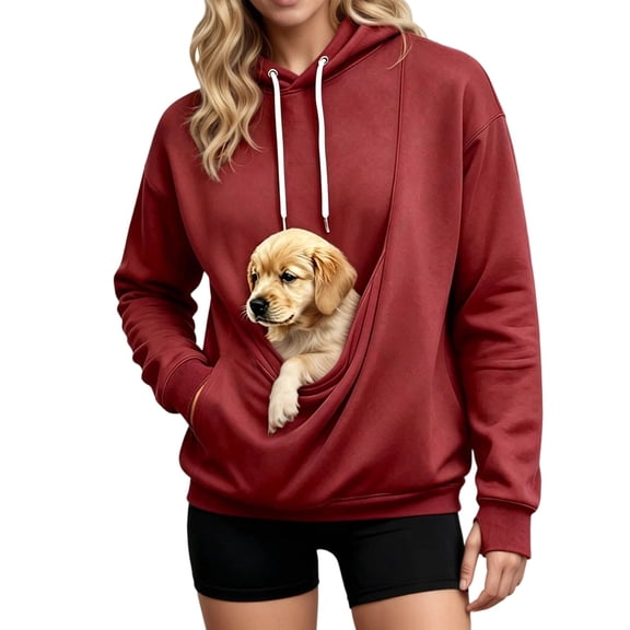 XIYON Cat Pouch Hoodie For Women With Pocket Dog Pouch Sweatshirts Pet Carrier Pullover Animal Holder Long Sleeve Tops Going Out Tops
