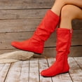 thumbnail image 2 of Gyexs Flat Suede Boots for Women Low Heel Mid Calf Slouchy Boots Soft Comfortable Outdoor Footwear with Side Zipper Orange & Size 6, 2 of 9