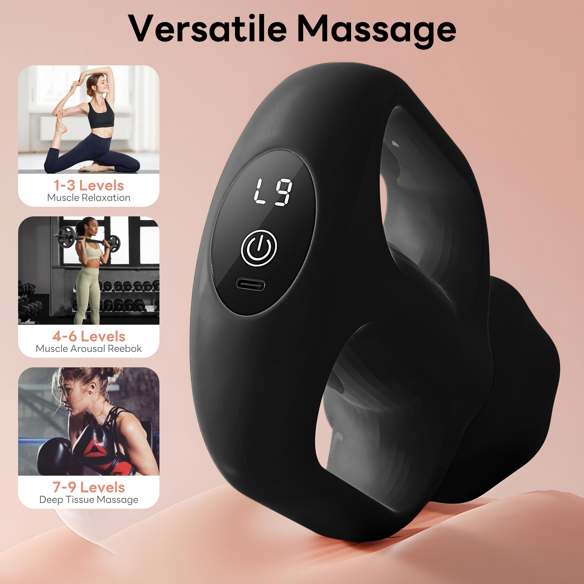 Pecham Massage Gun, Handheld Electric Massage Gun, Body Massager Muscle Massage Gun for Pain Relief Deep Tissue with 6 Massage Heads, Gift for Men & Women - Black