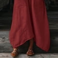 thumbnail image 6 of QUNYINEY 3/4 Sleeve Womens Dresses Long Red Cotton Linen Spring A Line Dress with Pockets V Neck Flowy Casual Loose Fit Dresses, 6 of 7