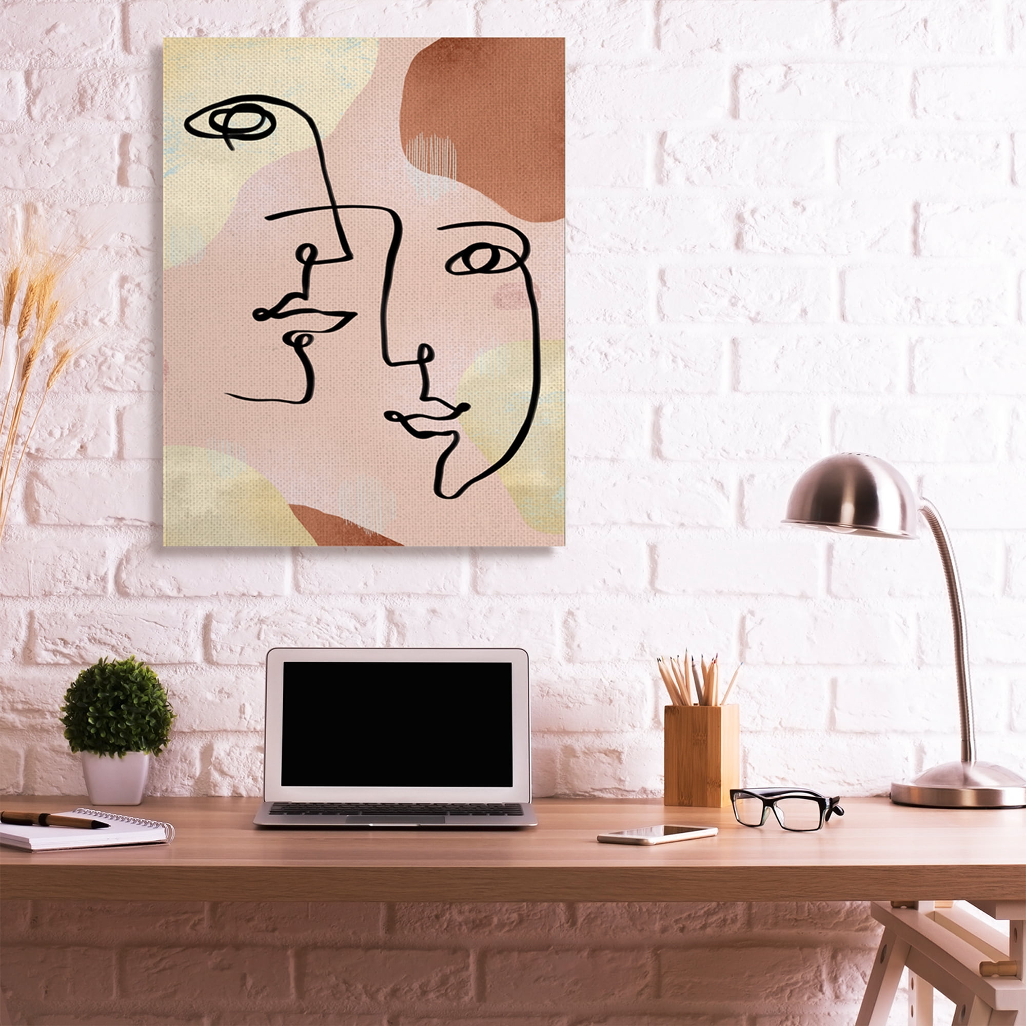 Stupell Industries Mixed Faces Abstract Linework Portrait Brown Yellow Canvas Wall Art by Ziwei Li