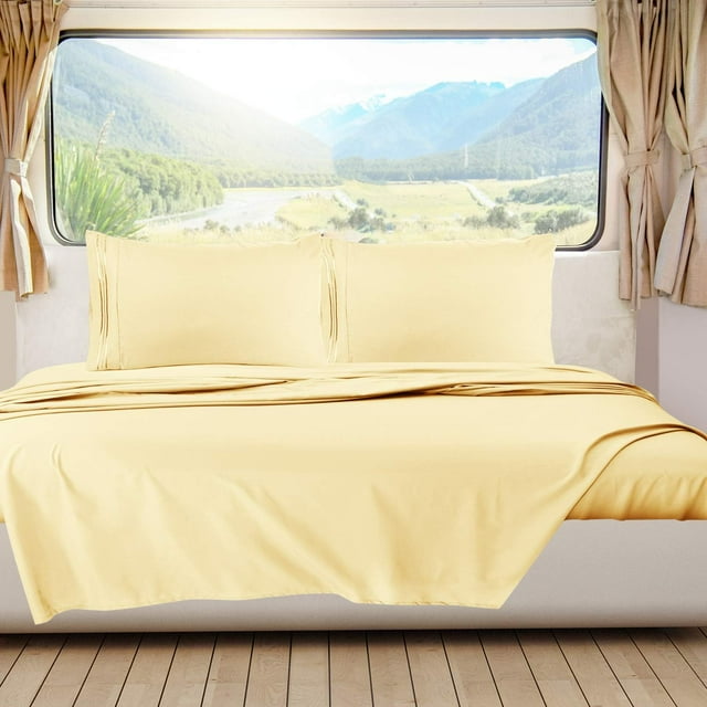 RV/Short Queen Bed Sheets Set Bedding Sheets Set for Campers Piece Bed Set Deep Pockets Fitted Sheet Luxury Soft Microfiber Hypoallergenic Cool & Breathable