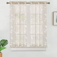 thumbnail image 2 of Sheer Tier Curtains, Floral Embroidered Linen Textured Kitchen Tiers, Length Leaves Bathroom Small Half Window Treatment, Rod Pocket Cafe Curtains Flower Short Curtain, taupe,45"L,Set of 2, 2 of 7