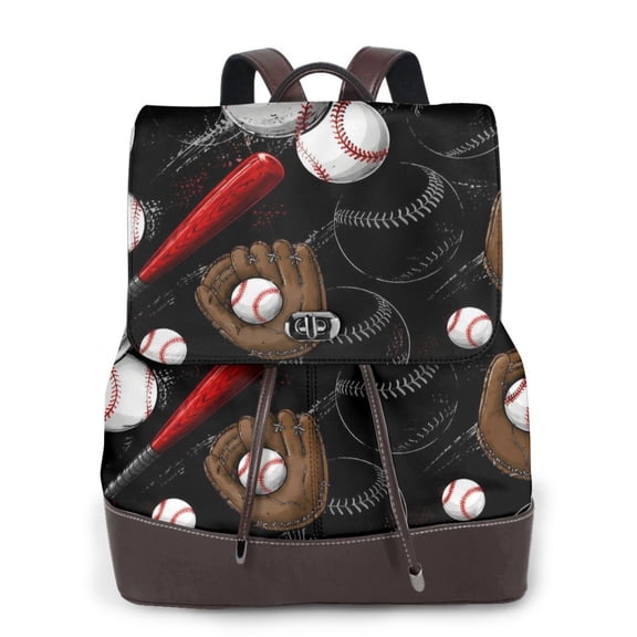 Sports Baseball Women's Leather Backpack All-Over Print Bag for Work and Travel