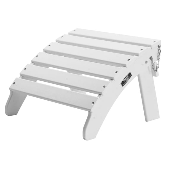 White Folding Ottoman for Adirondack Chair, 17.7L x 19.7W x 13.8H Inch HDPE Plastic, All-Weather Outdoor Foot Rest for Porch, Backyard, Pool and Lawn