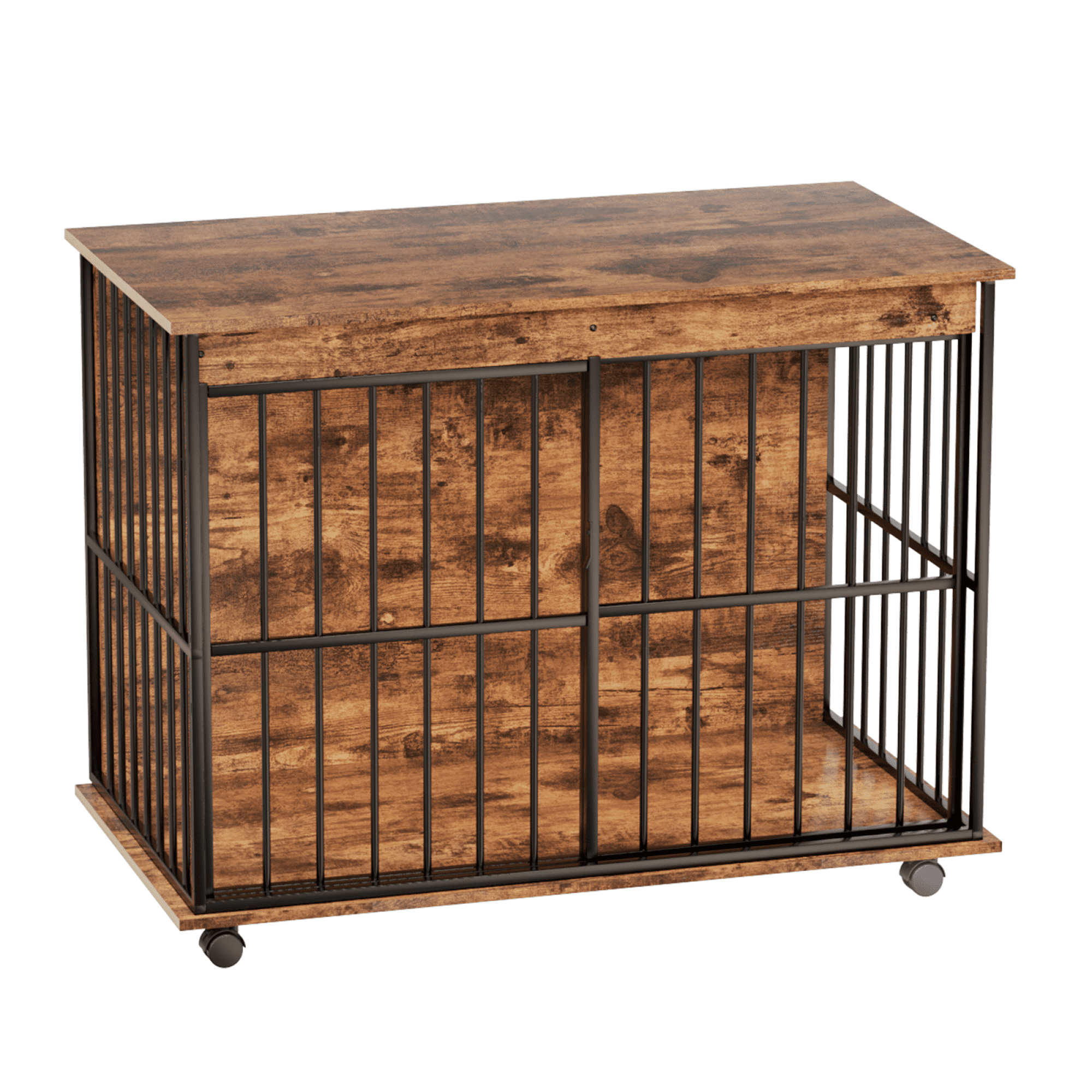 Leumius Dog Crate Furniture,Large-sized Dog Crate Wooden Dog Kennel Furniture for Medium to Large Dogs Walnut+Black