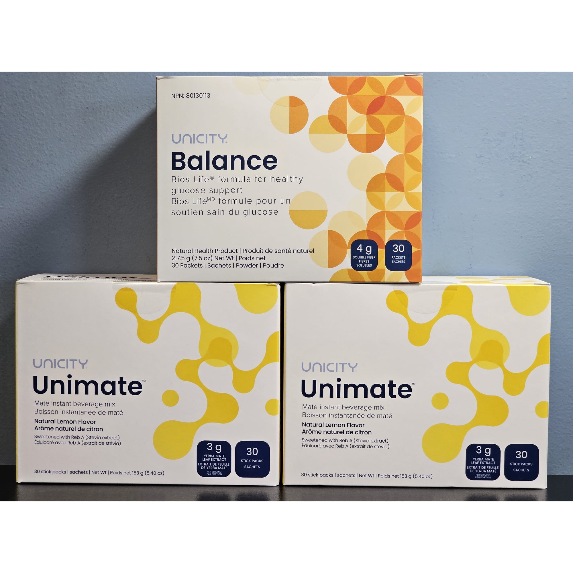 UNICITY TRIO: Natural Orange Balance (1 Box) & Natural Lemon Unimate (2 Boxes)