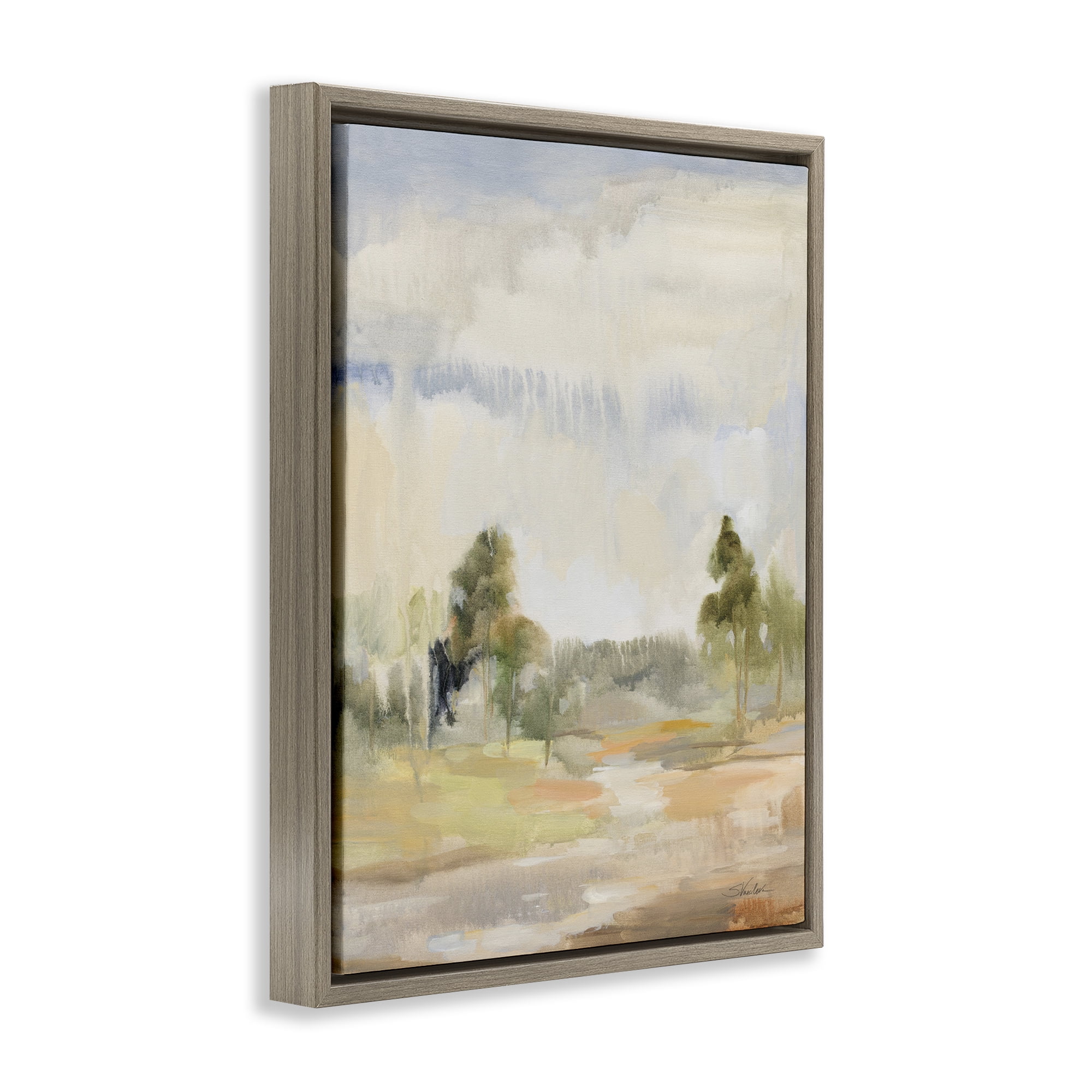 Stupell Industries Light Summer Rain Landscape Painting Brown Floater Framed Art Print Wall Art, 25 x 31