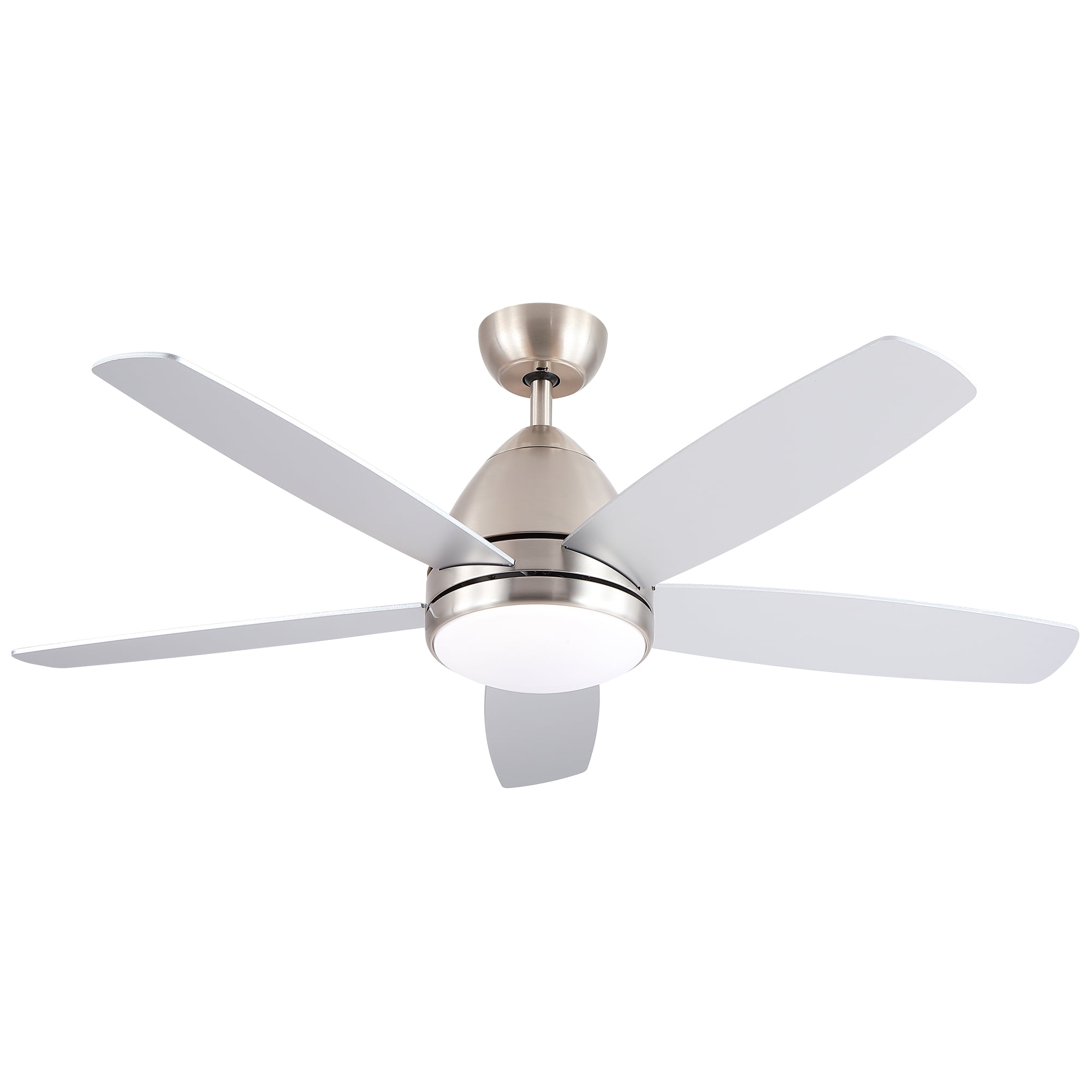 Leumius 52" Brushed Nickel Ceiling Fan with Intergrated LED Light Kit, Remote Control, 5 Plywood Blades and Work with Smart APP for Living Room Bedroom