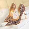 thumbnail image 3 of Zapatos de mujer estilo discoteca sexy delgados para mujer con tacones altos finos boca baja puntiagudos laterales huecos lentejuelas zapatos de mujer individuales, 3 of 5