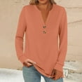 thumbnail image 2 of Holzkary Women's Long Sleeve Shirts 2025 Fall Fashion Dressy Casual Tops Trendy Henley Blouses Cute Work Outfits Clothes Fashion Casual Long Sleeve Buttons Solid Color Tops Shirts Blouses Tops Gold S, 2 of 7