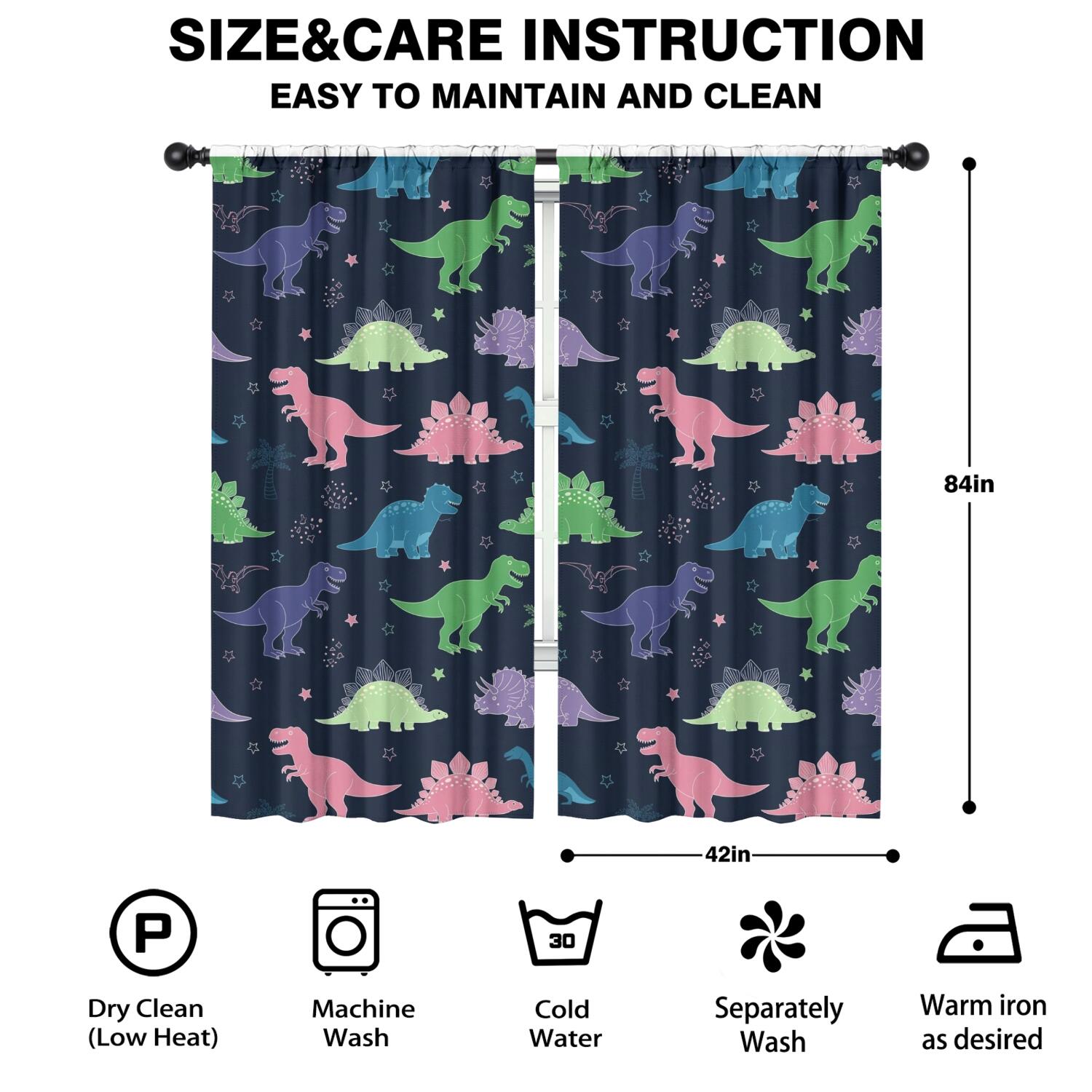 Blackout Kids Curtains,Neon Outline Dinosaurs Vibrant Childrens Insulated Curtains Set Of 2,Bedroom Essentials,Toddler Room Decor 42"x84"
