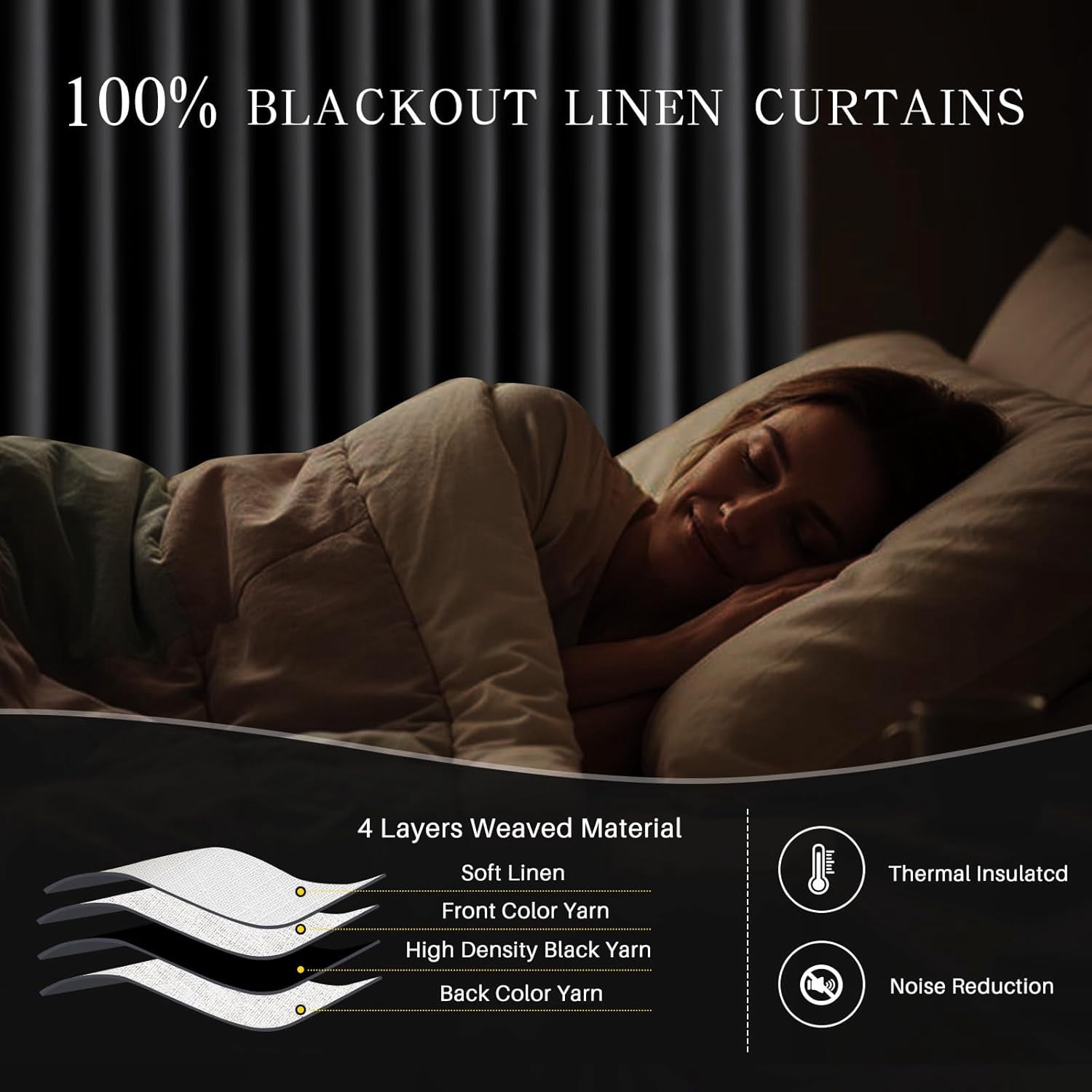 Galenzoov 40×84 inch Pinch Pleated Linen Curtains - 100% Black Out, Thermal Insulated Living Room Bedroom Curtain Double Layer Room Darkening Drapes with Hooks, 2 Panels, Ivory