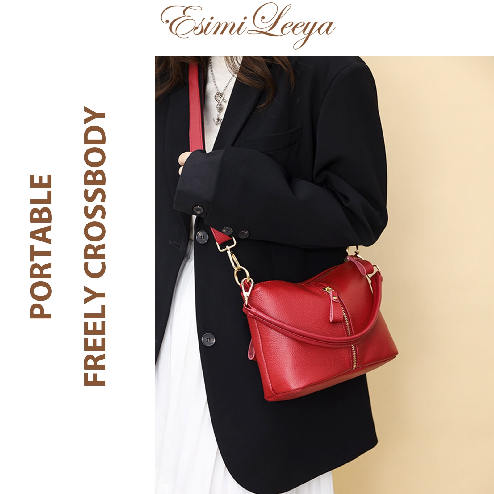Red Leather Crossbody Purses for Women Secure Zipper Shoulder Bag Ideal for Travel, Commute, Shopping