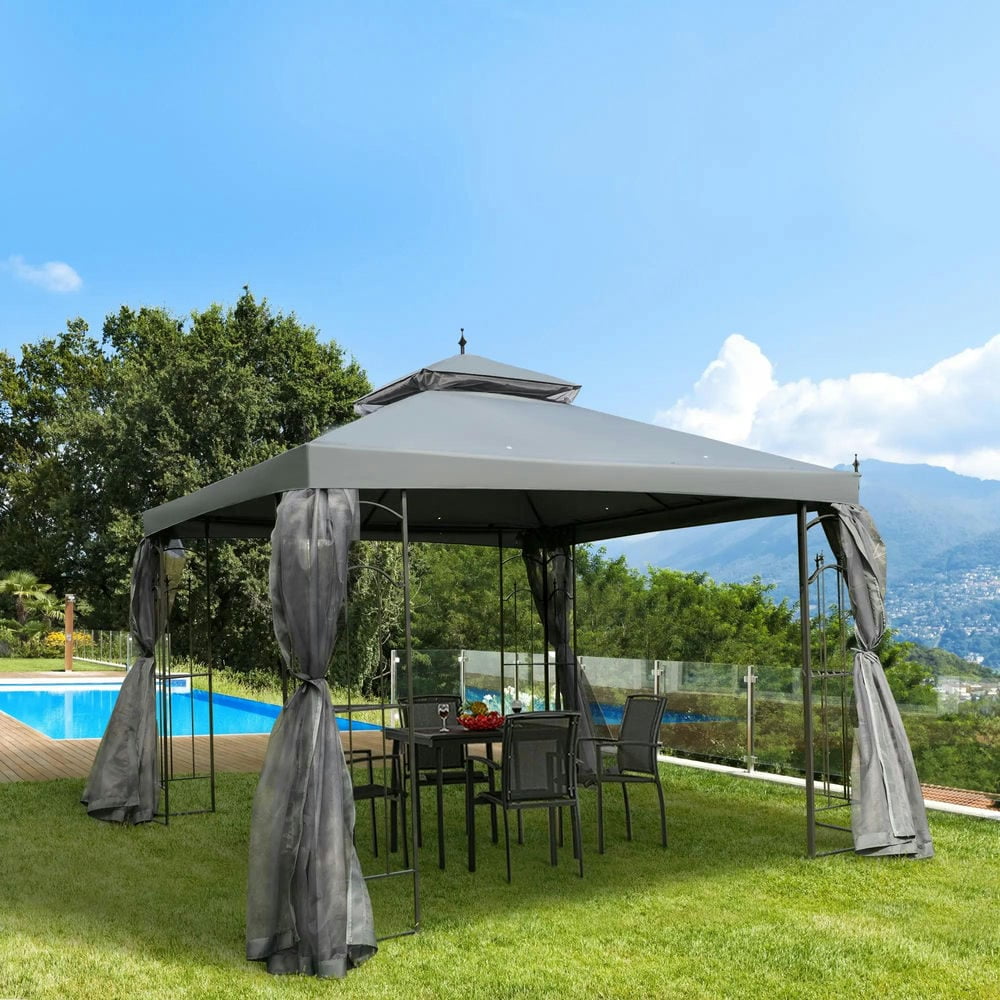 Resenkos Outdoor Garden Gazebo, Sunshade Gazebo Canopy,10' x 10' Double Roof Outdoor Gazebo Canopy Shelter with Netting, Cream White