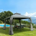 thumbnail image 2 of GVN Patio Garden Pergola, Pergola Canopy,10' x 10' Double Roof Outdoor Gazebo Canopy Shelter with Netting, Gray, 2 of 11