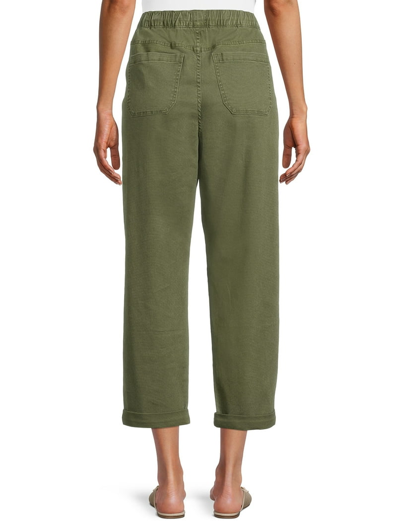 Time and Tru Women's High Rise Relaxed Fit Cropped Utility Pants