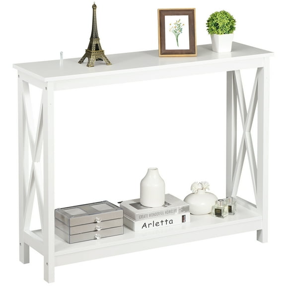 NALYL 2-Tier Narrow White Console Table – Modern Accent Sofa Side Table with Storage Shelf for Entryway, Hallway, Bedroom & Small Spaces