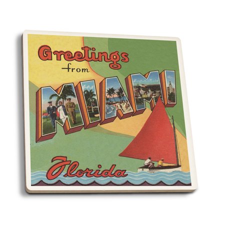 

Miami Florida Large Letter Scenes (Absorbent Ceramic Coasters Set of 4 Matching Images Cork Back Kitchen Table Decor)