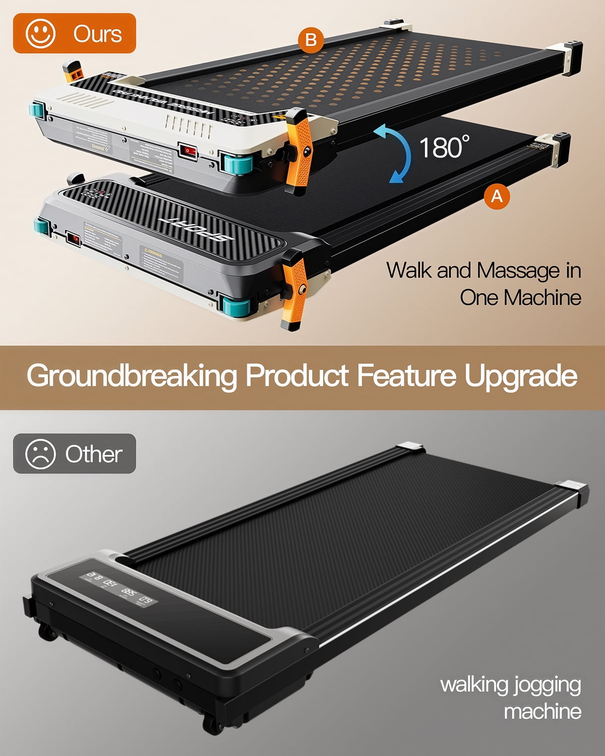Walking Pad Treadmill with Incline - Dual-Sided Under Desk Treadmill with Foot Massage,2 in 1 Walking Treadmill for Holiday gift, Portable Compact Treadmill with 330LBS Capacity
