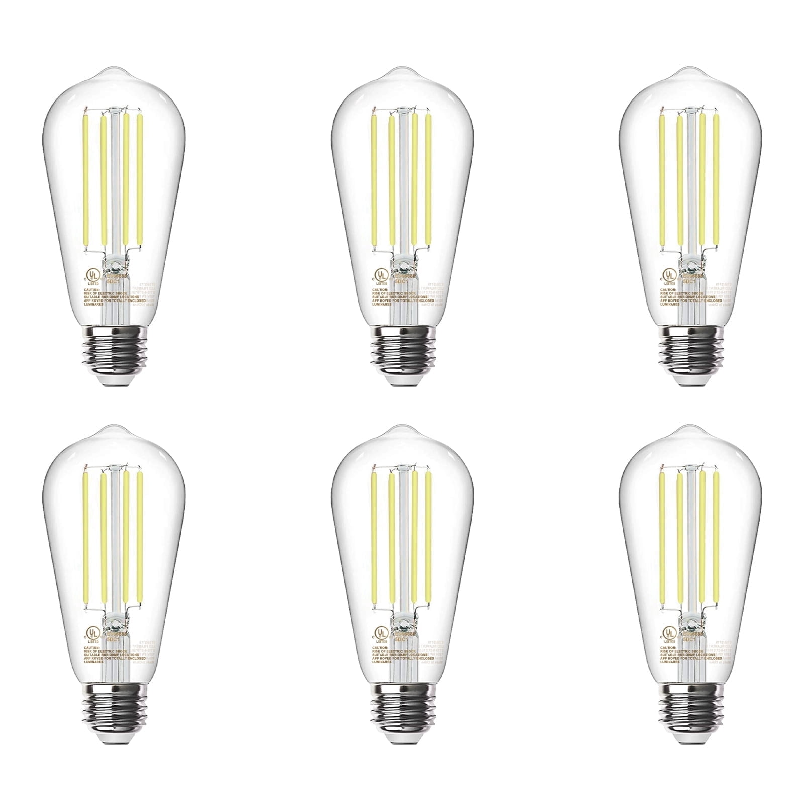 BOCOD Edison Light Bulbs 60W Equivalent, Dimmable Vintage LED Light Bulbs, E26 Medium Base, 5000K Daylight, ST58, 8W, 800LM, 80+ CRI, Antique Decorative Filament LED Bulb, Clear Glasses, 6 Pack