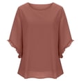 thumbnail image 3 of hotojiny Womens 3/4 Ruffle Sleeve Tops Solid Double Layer Chiffon Blouses Scoop Neck Flowy Tops Fashion Fall Shirt, 3 of 6