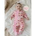 thumbnail image 4 of Qmyliery Newborn Girl Christmas Romper Bow Print Long Sleeve Zip Up Round Neck Footed Jumpsuit with Headband, 4 of 9
