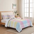 thumbnail image 5 of Twin XL Quilt Set 68''x98'', Colorful Plaid Lightweight Bedspread Coverlet Set with 2 Pillow Shams, Modern Pink Blue Yellow Stripes Checked Breathable All Season Quilt Bedding for Dorm/Guest Room, 5 of 9