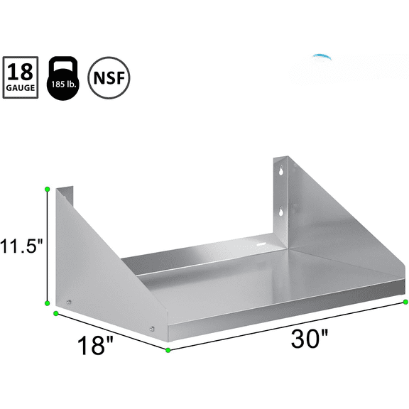 Express KitchQuip Stainless Steel Wall Shelf with Side Guards (30" Long x 18" Deep)