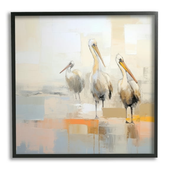 Stupell Industries Three Pelicans Abstract Animals & Insects Painting Black Framed Art Print Wall Art, 12 x 12