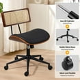 thumbnail image 3 of Home Office Chair with Wheels, Adjustable Height Desk Chair with Rattan Backrest, Leather Swivel Computer Chair, Armless Modern Walnut Chair for Office, Meeting Room, Black, 3 of 9