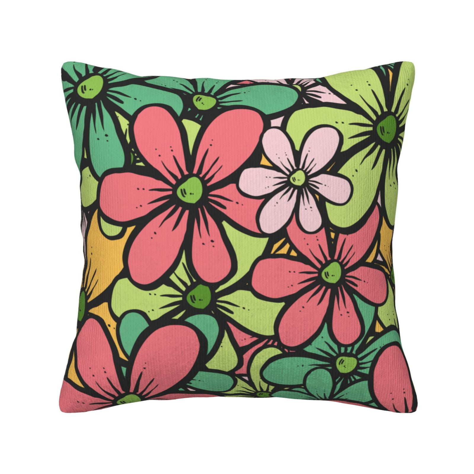 Square Throw Pillow Covers with Core, Colorful Floral Art Background